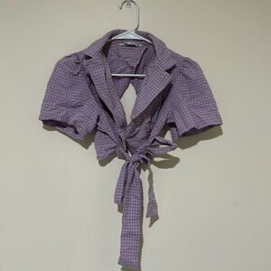 Zara purple gingham front tie crop top in size small. Super cute! 💜